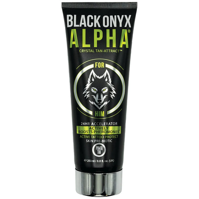 Power Tan Black Onyx ALPHA 24HR Accelerator Tanning Lotion 250ml – Modern Masculine Presence Fragrance - product photograph