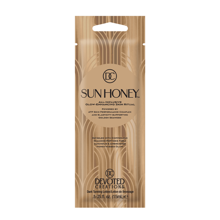 Devoted Creations Sun Honey 360ml official gold bottle – bronzer-free tan accelerator