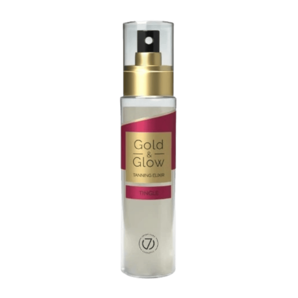 Genuine Seven Suns Gold & Glow TINGLE 100ml dry tanning oil spray with pink label