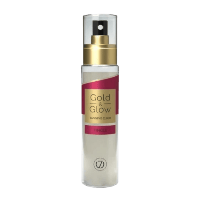 Genuine Seven Suns Gold & Glow TINGLE 100ml dry tanning oil spray with pink label