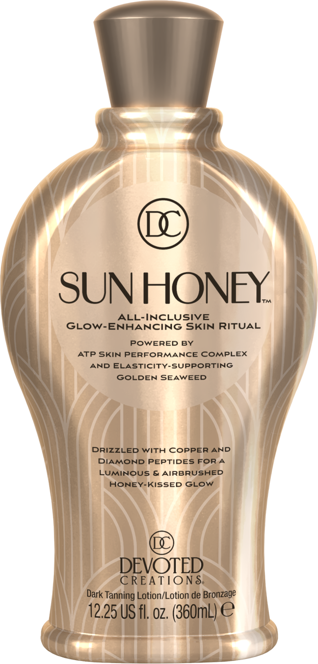Devoted Creations Sun Honey 360ml official gold bottle – bronzer-free tan accelerator