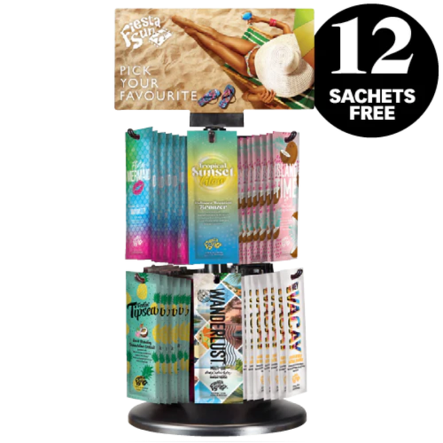 Fiesta Sun Seaside rotating sachet display, 60 plus 12 sachets